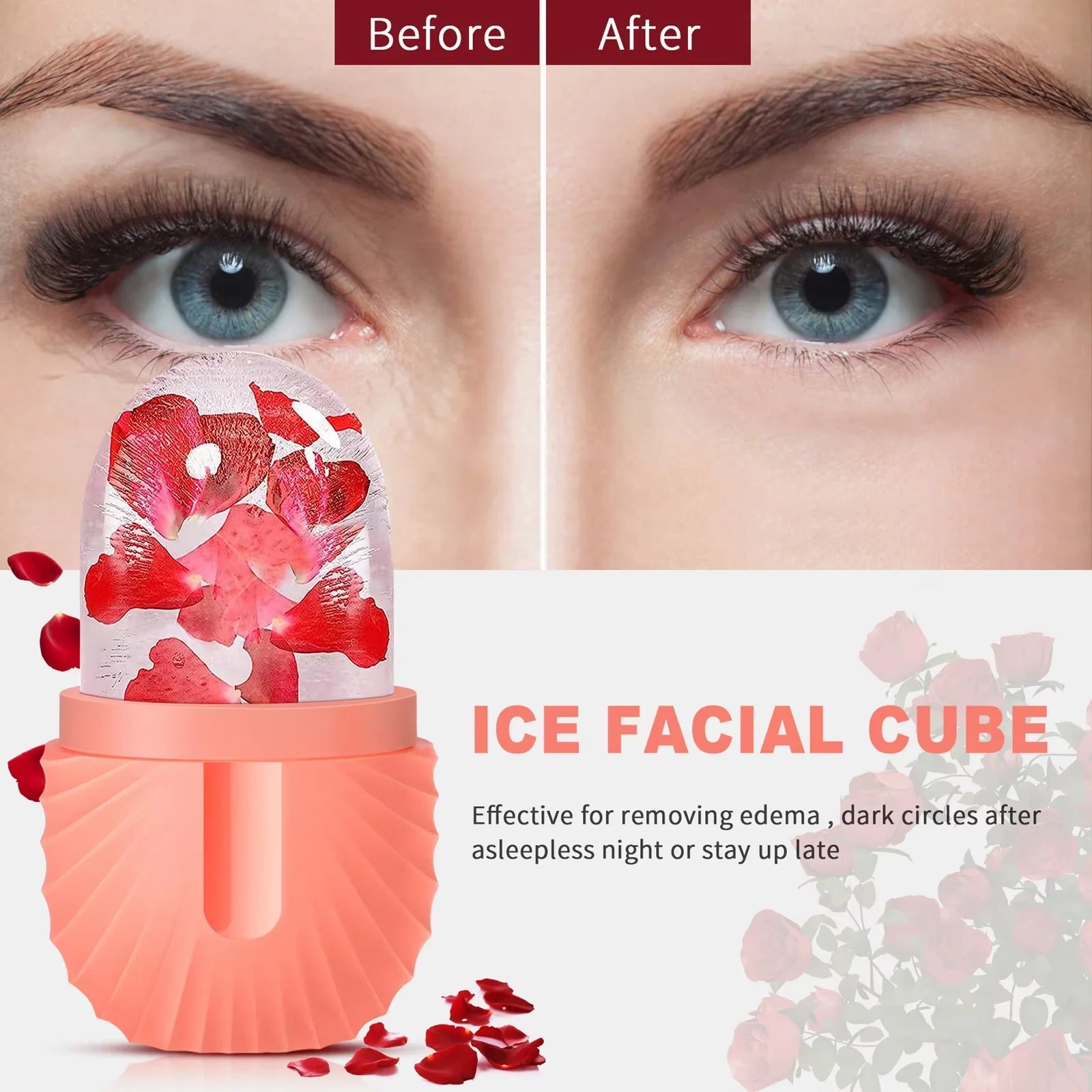 Ice Face Roller Ice Cube Beauty Massage Silicone Ice Mold for Eye Puffiness Ice Facial Roller Shrink Pores