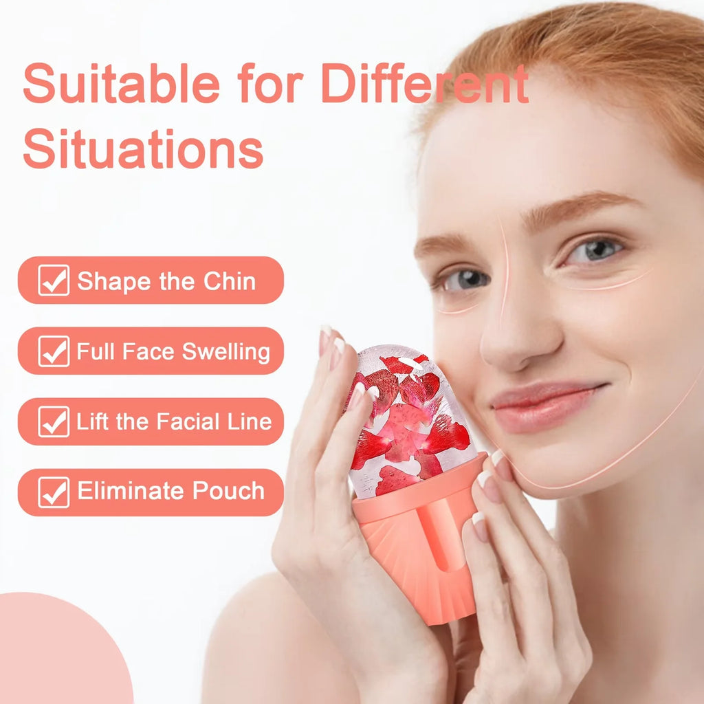 Ice Face Roller Ice Cube Beauty Massage Silicone Ice Mold for Eye Puffiness Ice Facial Roller Shrink Pores